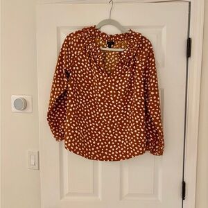 J. Crew Rust and White Polka Dot Blouse